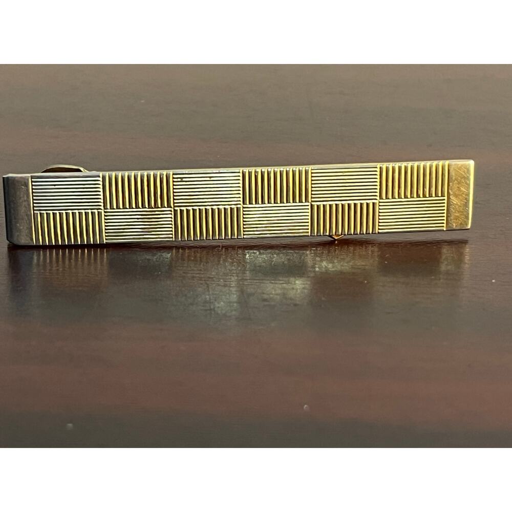 VTG Anson Tie Clip Gold Tone Checked Preppy Academia